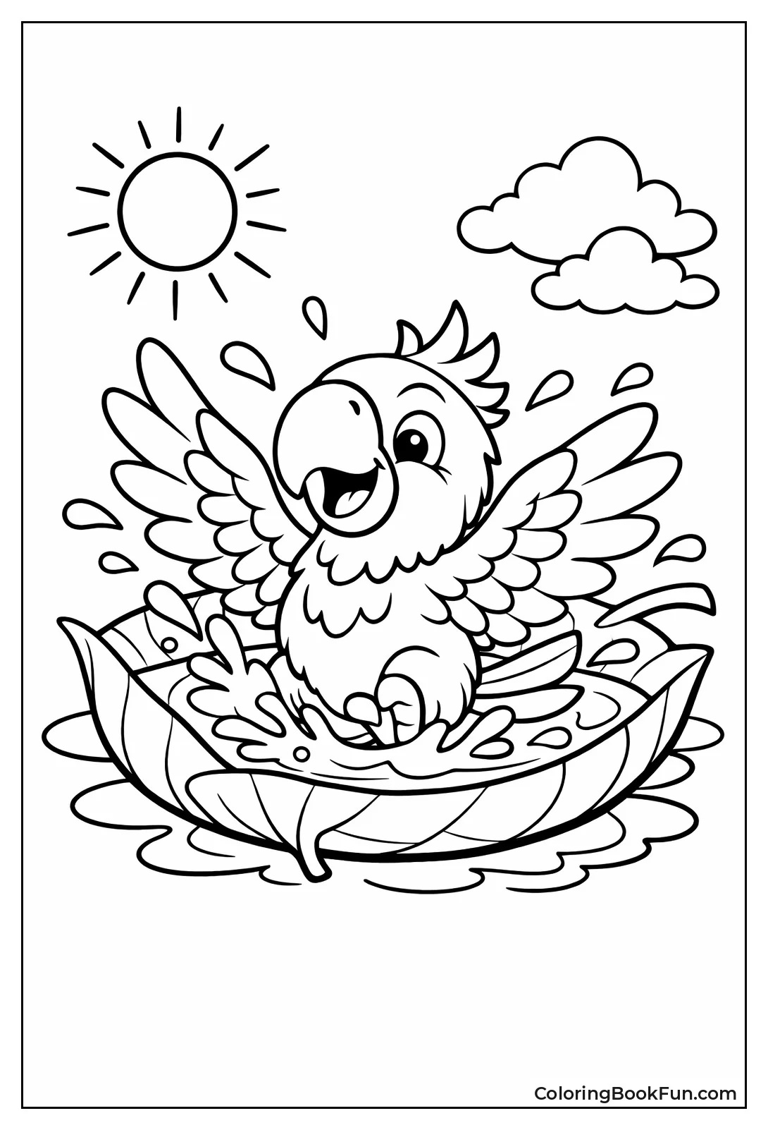 Parrot Splashing in Puddle