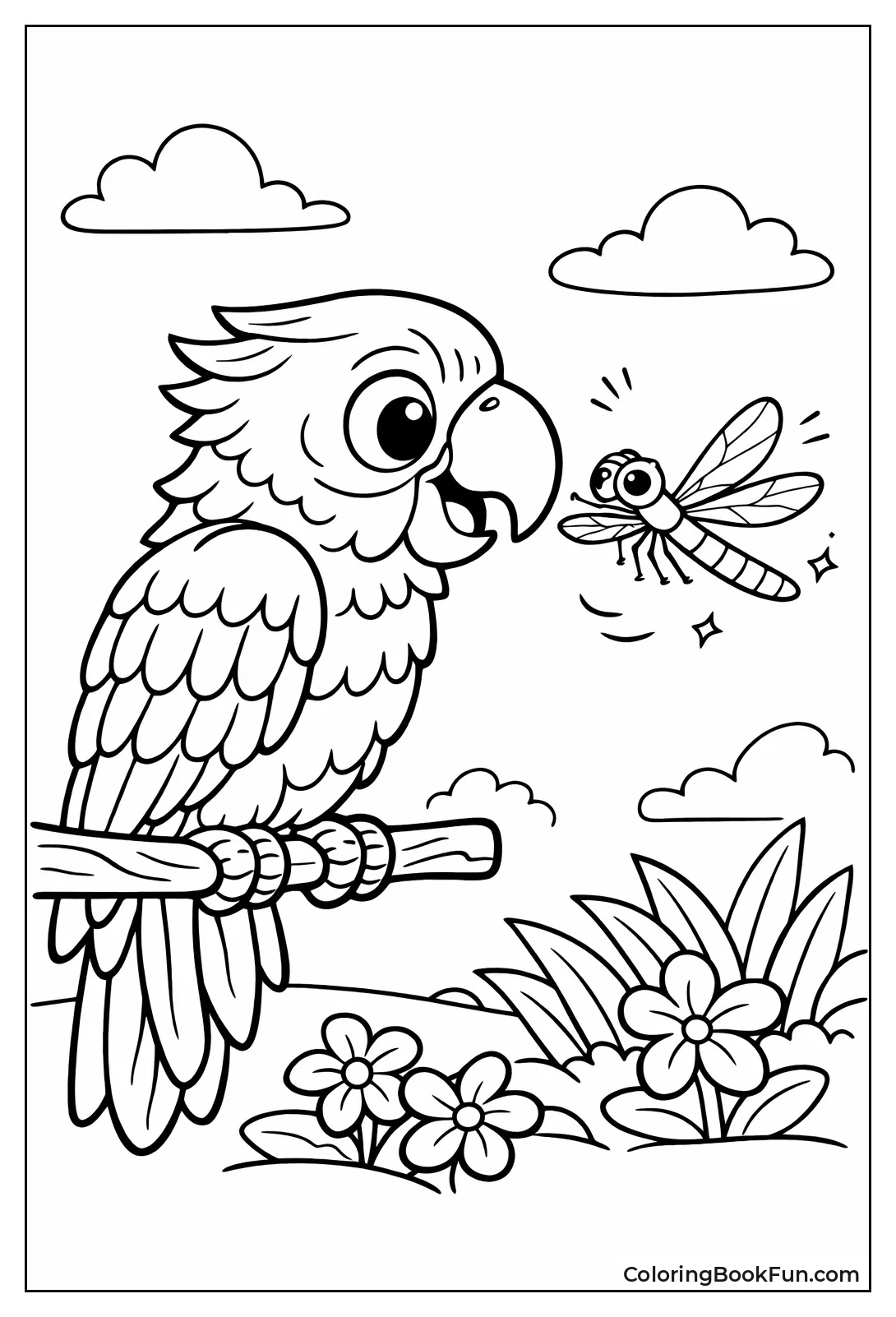 Parrot Watching Dragonfly