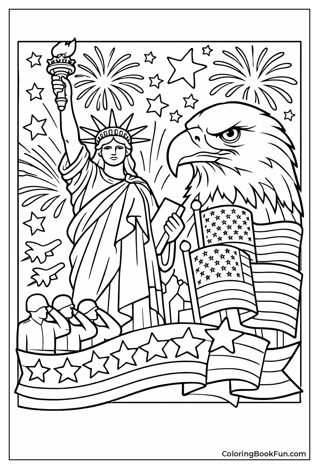 Bald Eagle Soars with Flag