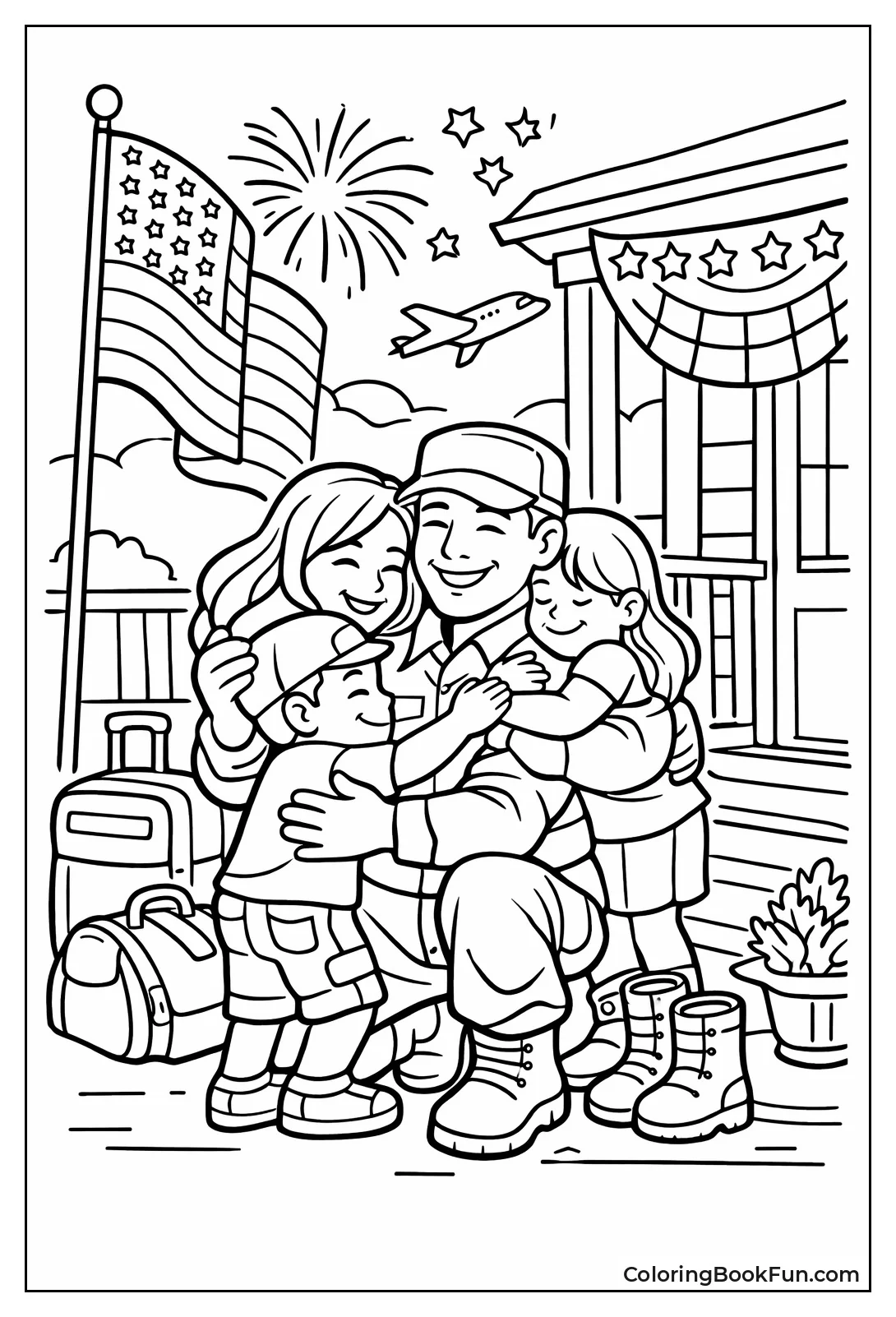 Soldier Hugs Family Tight