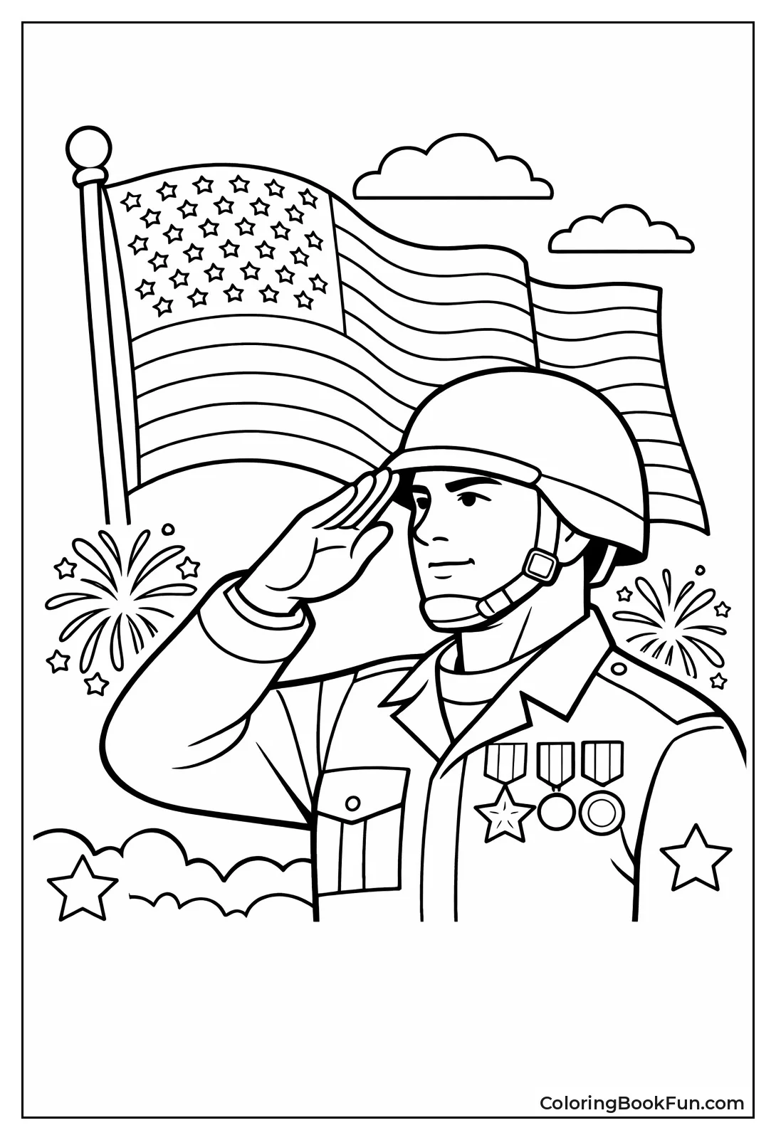 Soldier Salutes Waving Flag