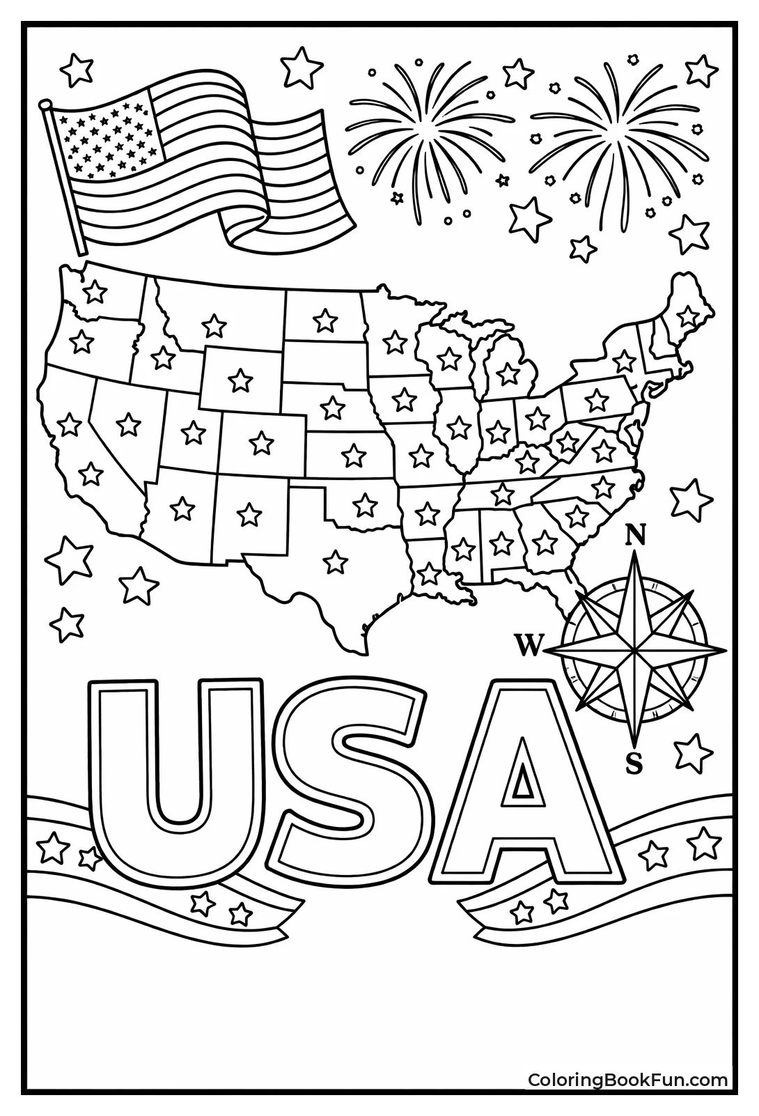 USA Map Outlined Clearly