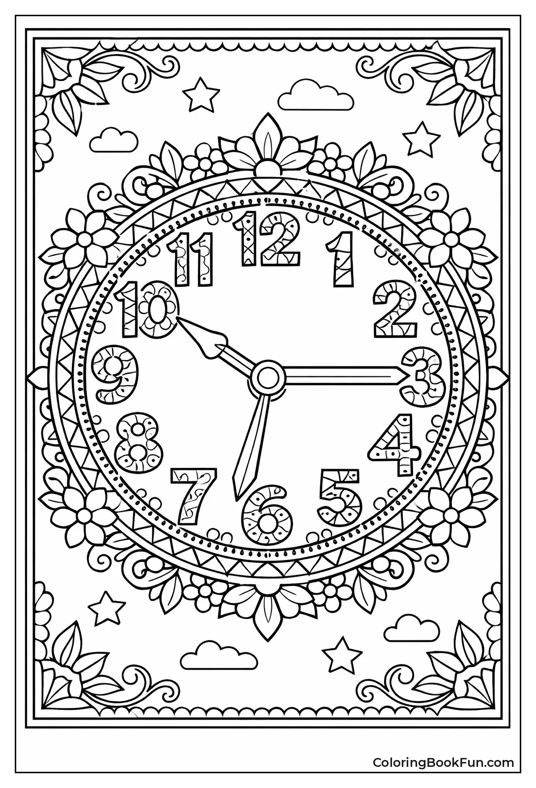 Patterned Clock with Flowers