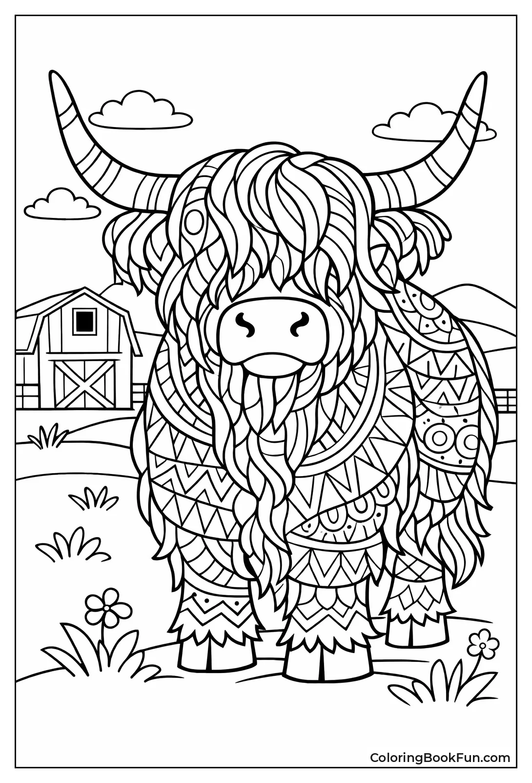 Patterned Shaggy Highland Cow