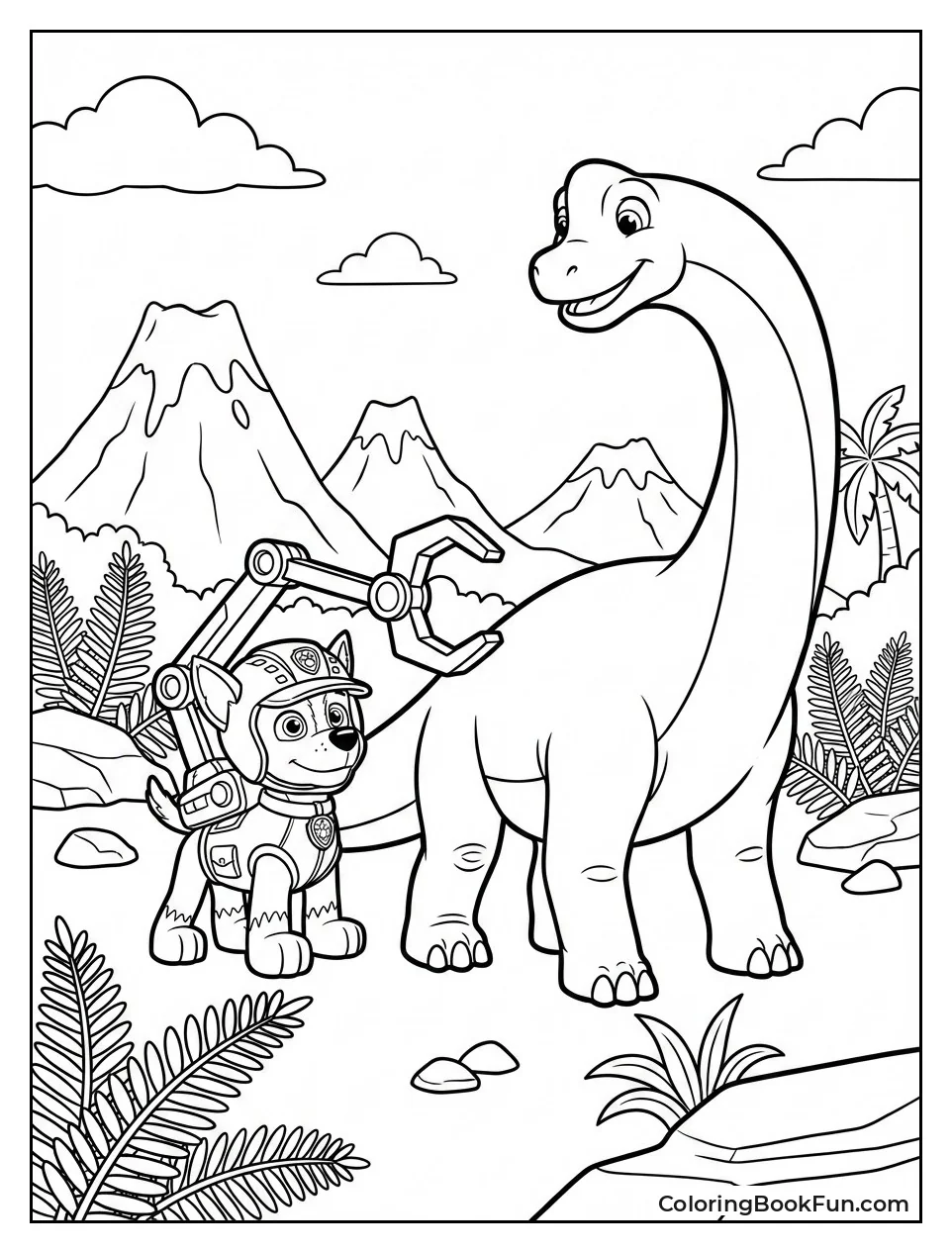 Rex Helps Brachiosaurus Near Volcanoes
