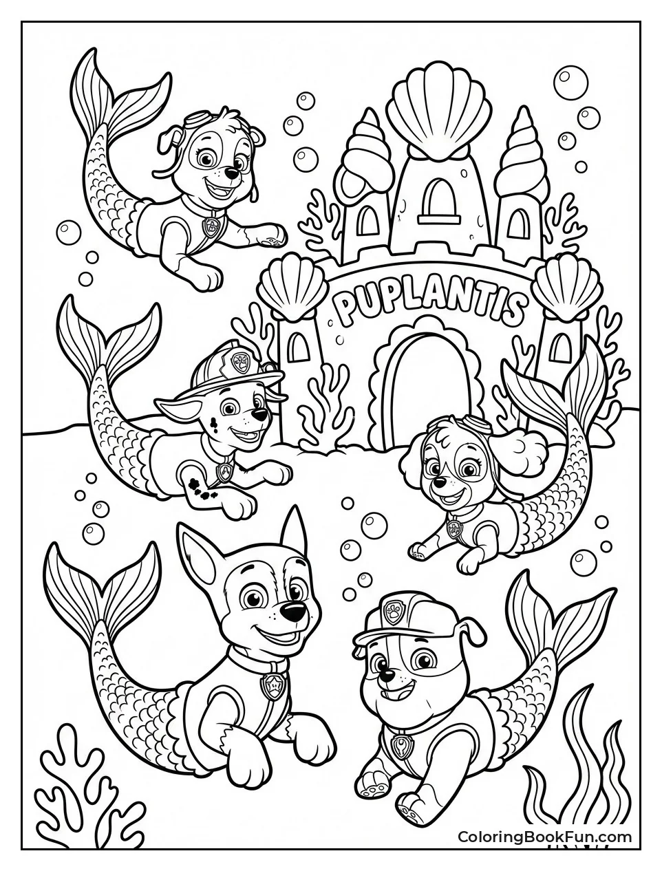 Mer-Pups near Underwater Castle