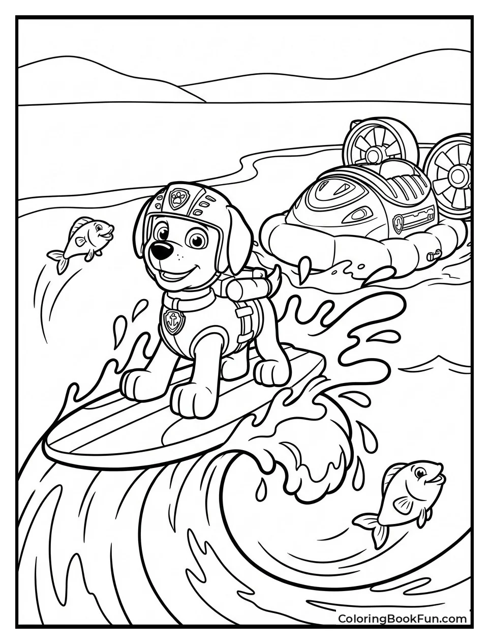 Zuma Surfs with Splashing Waves