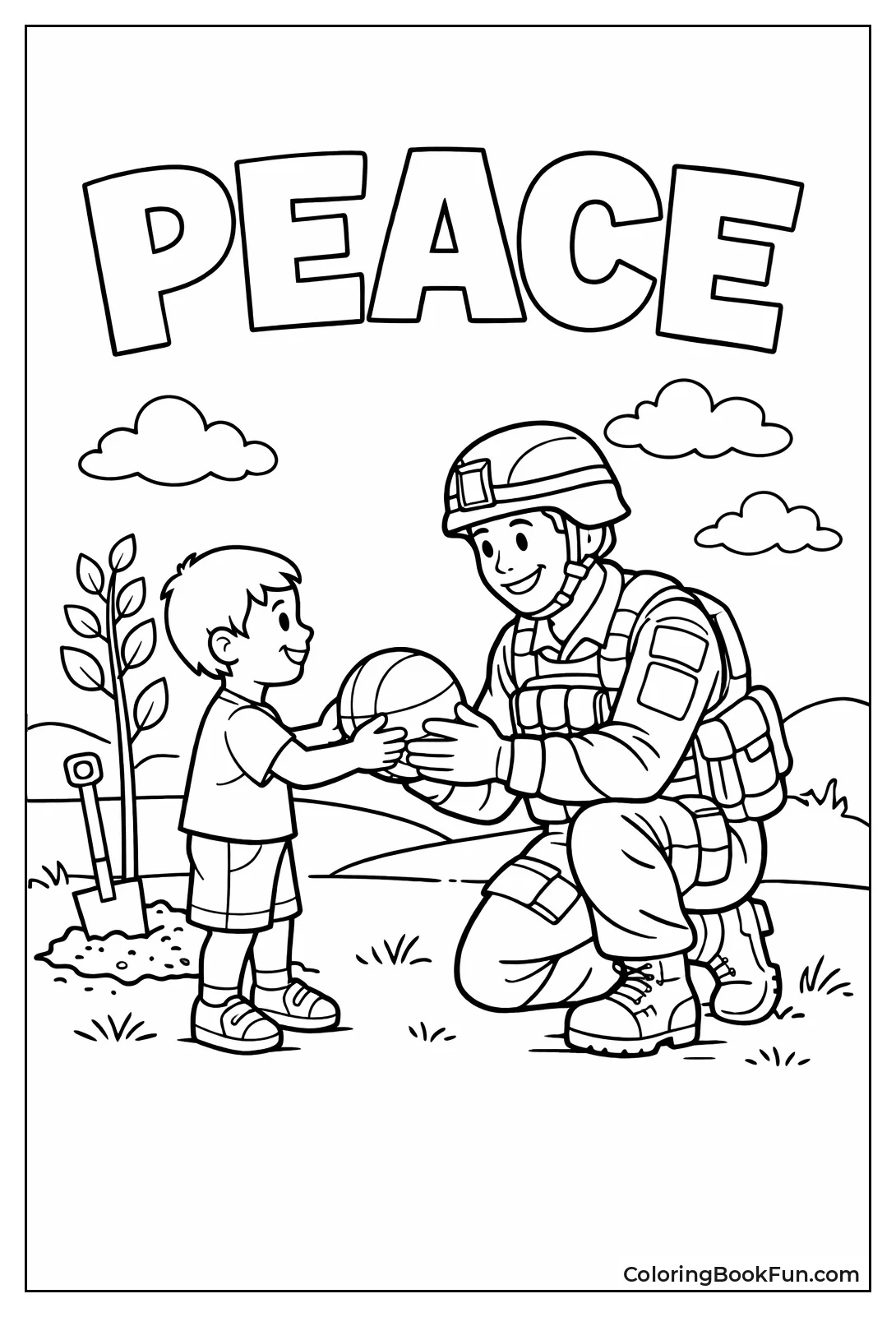 Soldier Hands Ball to Child
