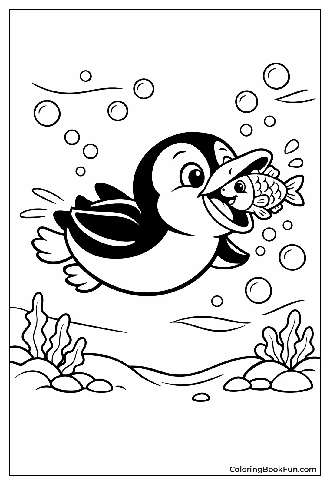 Penguin Catching Shiny Fish