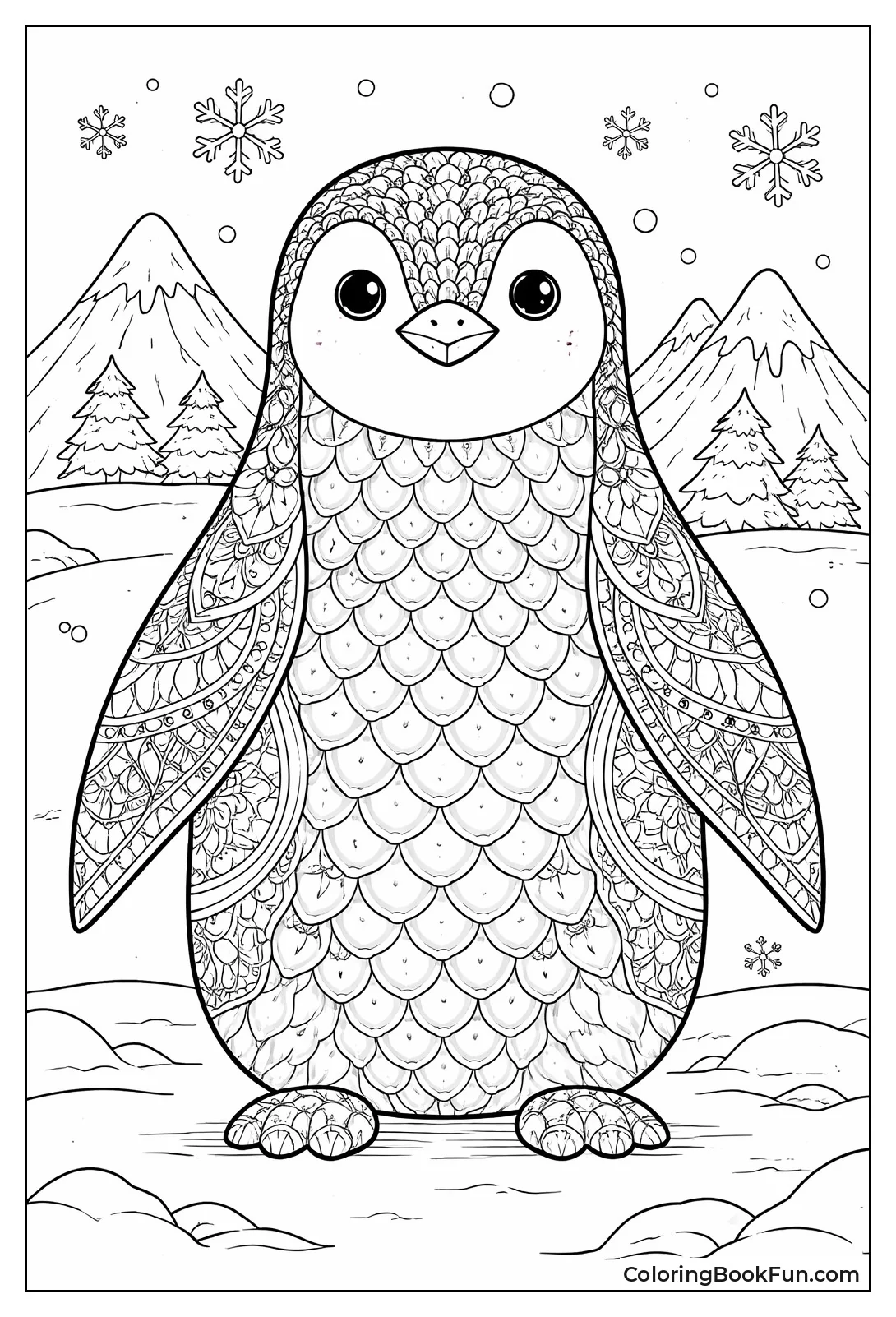 Penguin with Feather Patterns