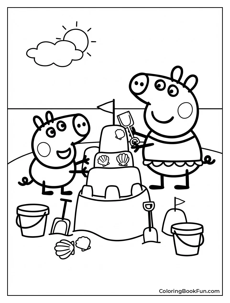 Peppa and George Build Sandcastle
