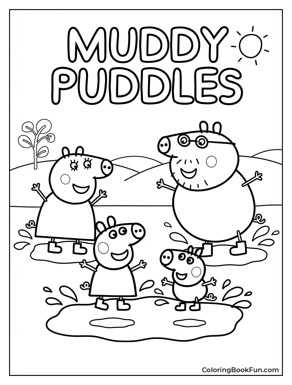 Pig Family Jumps Muddy Puddles
