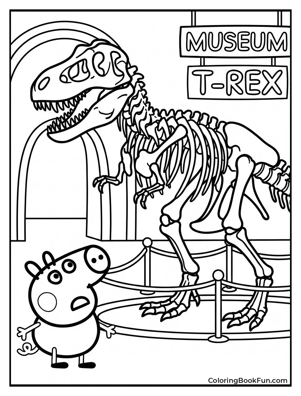 George Gazes at Dinosaur Skeleton