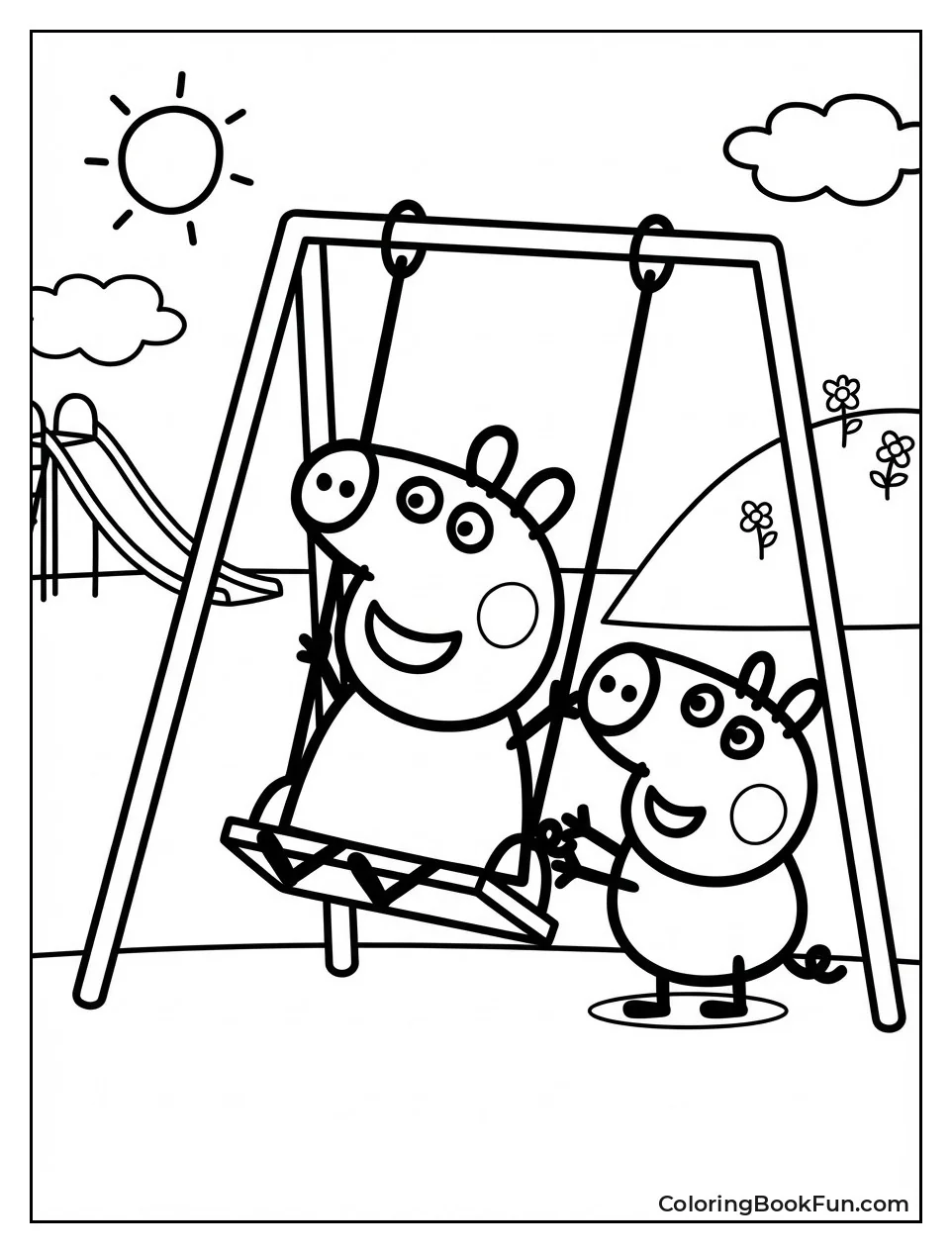 Peppa Swings While George Pushes