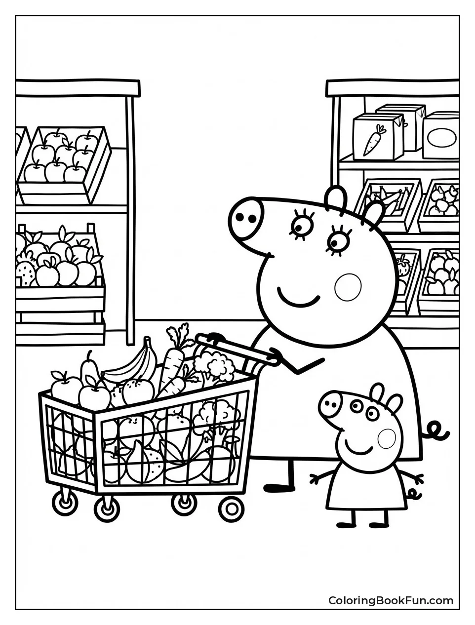 Mummy Pig Pushes Shopping Cart