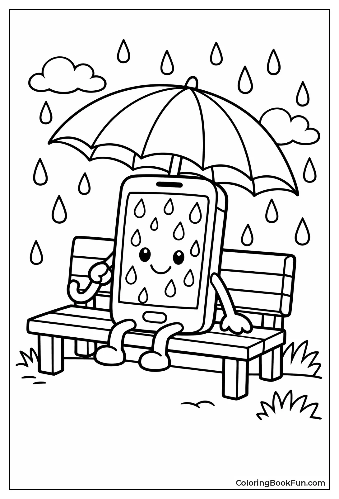 Rainy Phone Park Bench