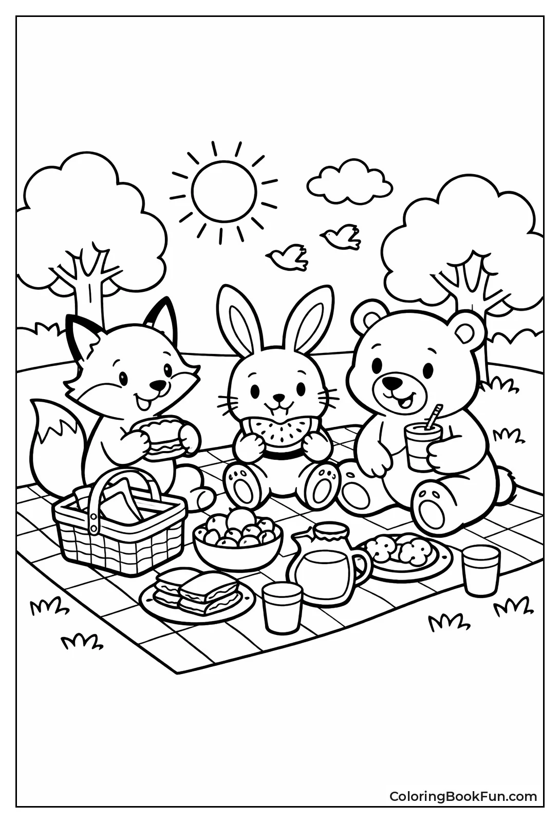 Animals Share Woods Picnic