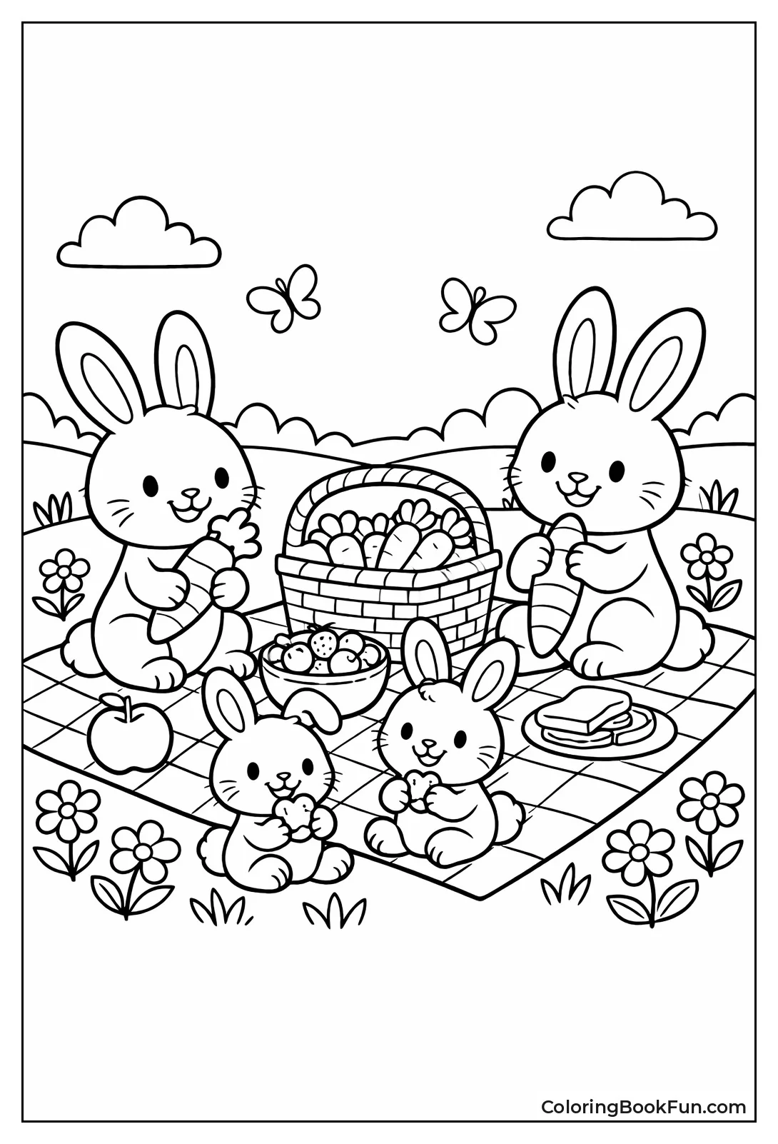 Bunnies Eat in Flower Meadow