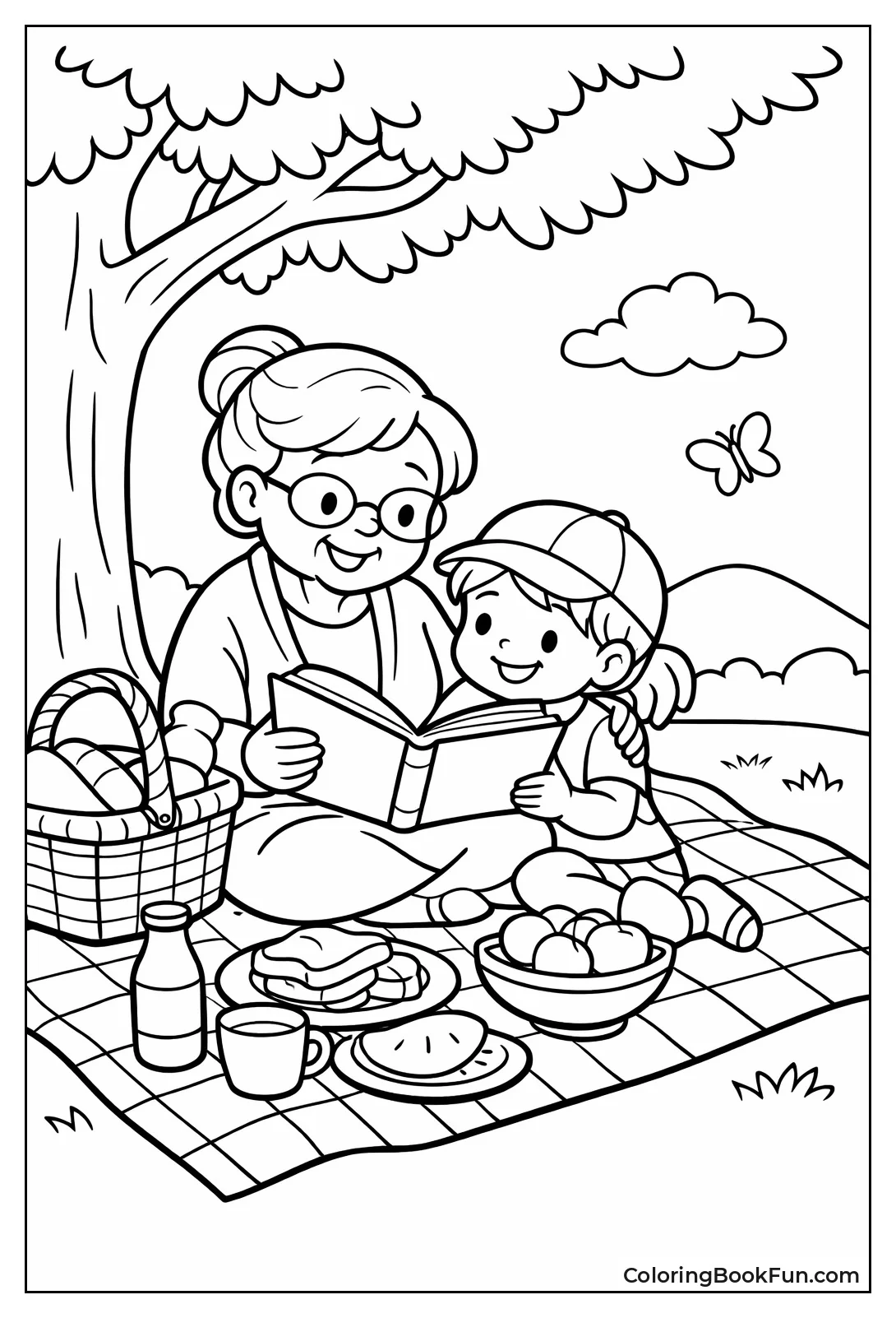 Grandma Reads at Tree Picnic