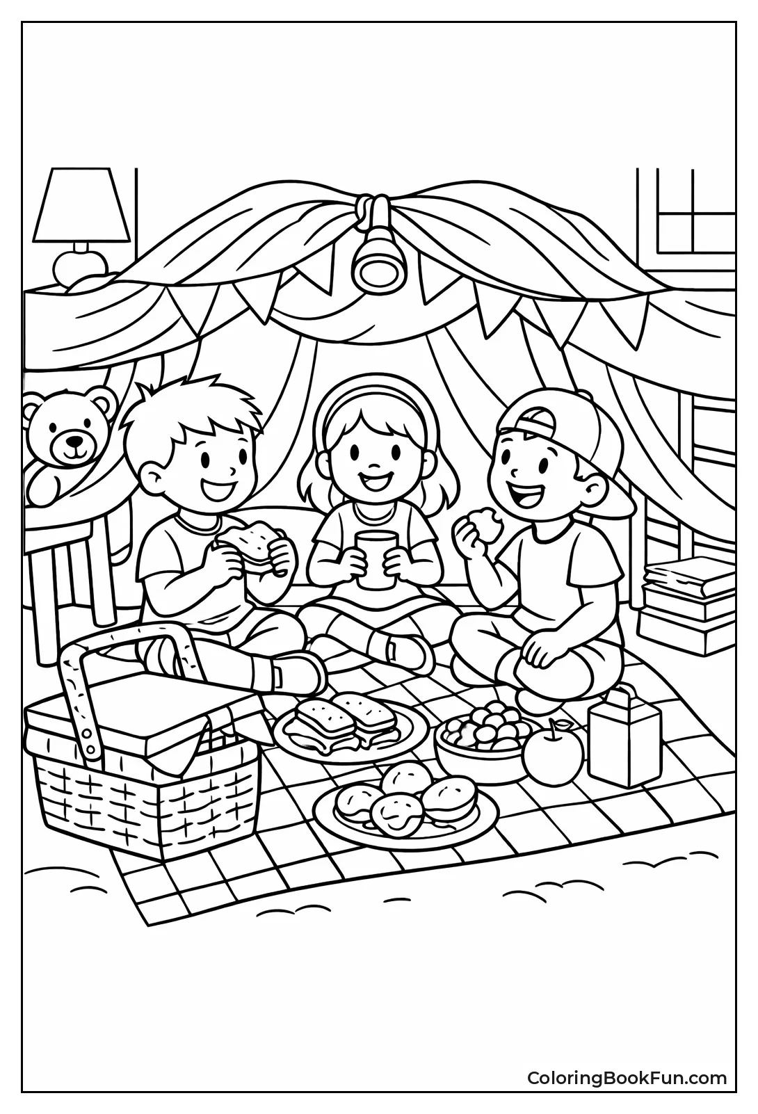 Kids Picnic in Table Fort