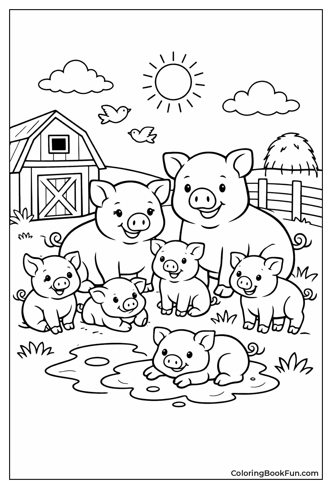 Pig Family on Farm
