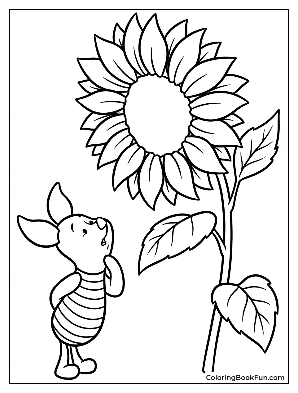 Piglet Gazes at Giant Sunflower