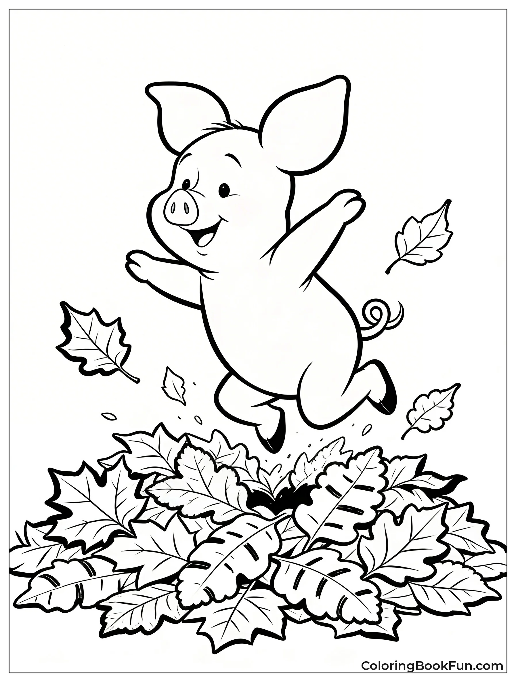 Piglet Jumps in Autumn Leaves