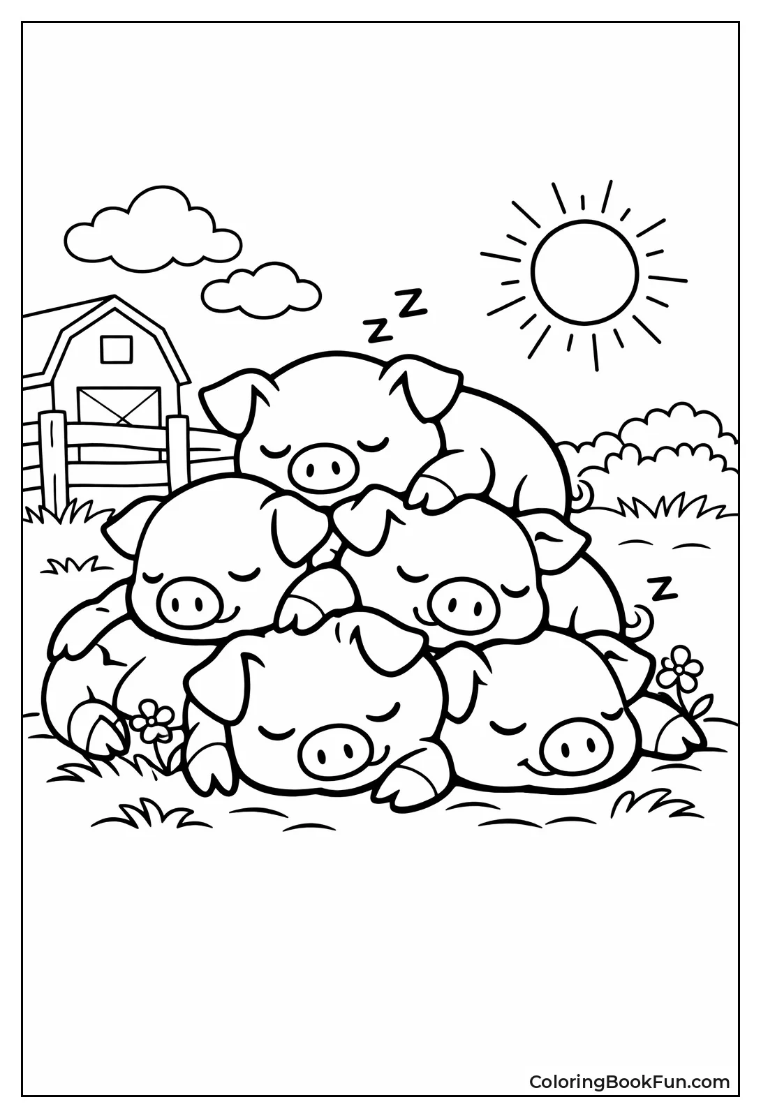 Piglets Napping in Pile