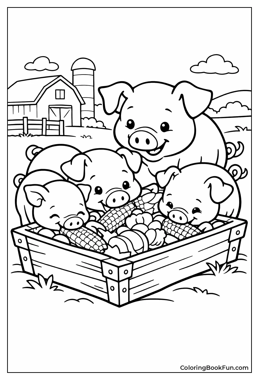 Pigs Eating from Trough