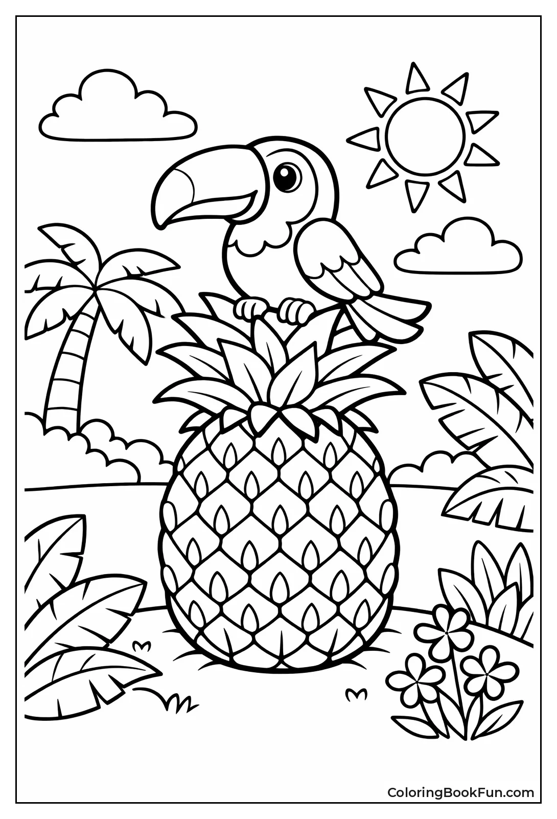 Toucan Perched on Pineapple