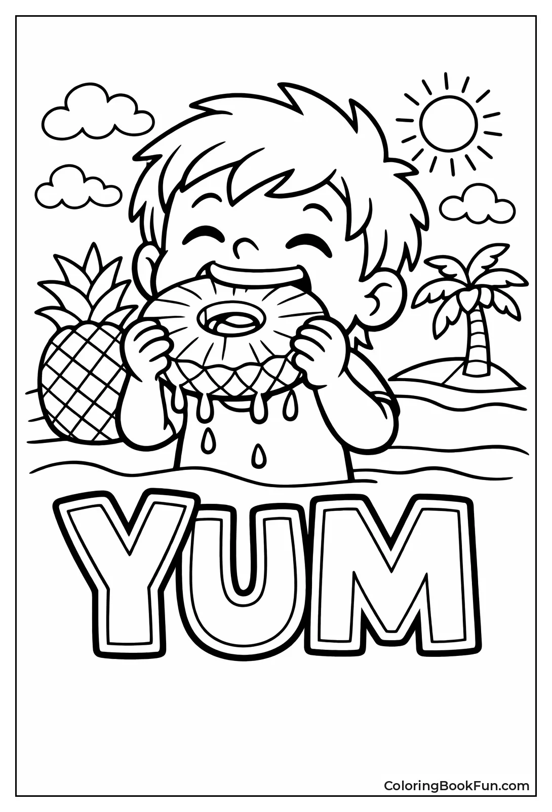 Kid Biting Pineapple Slice