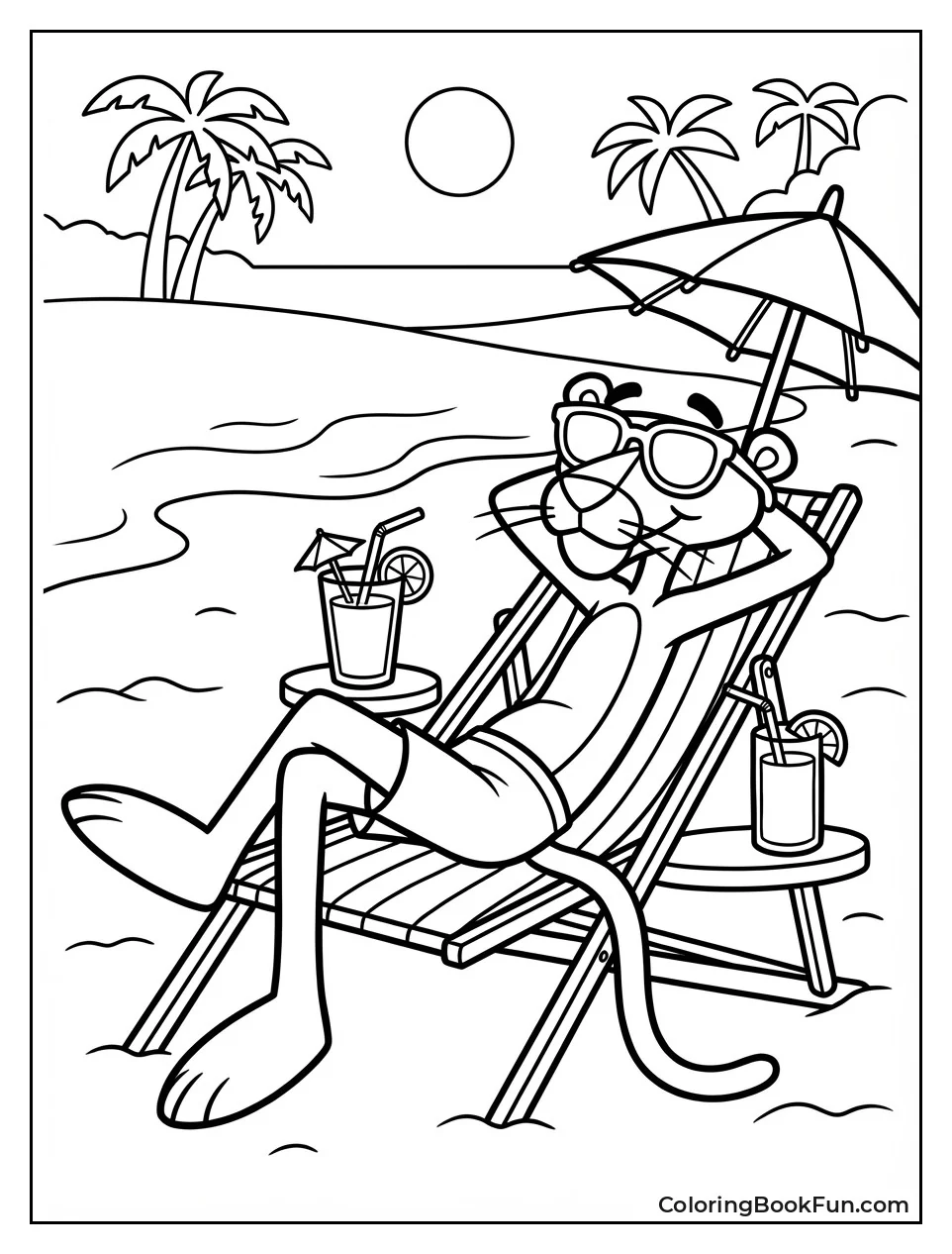 Pink Panther Relaxes on Beach