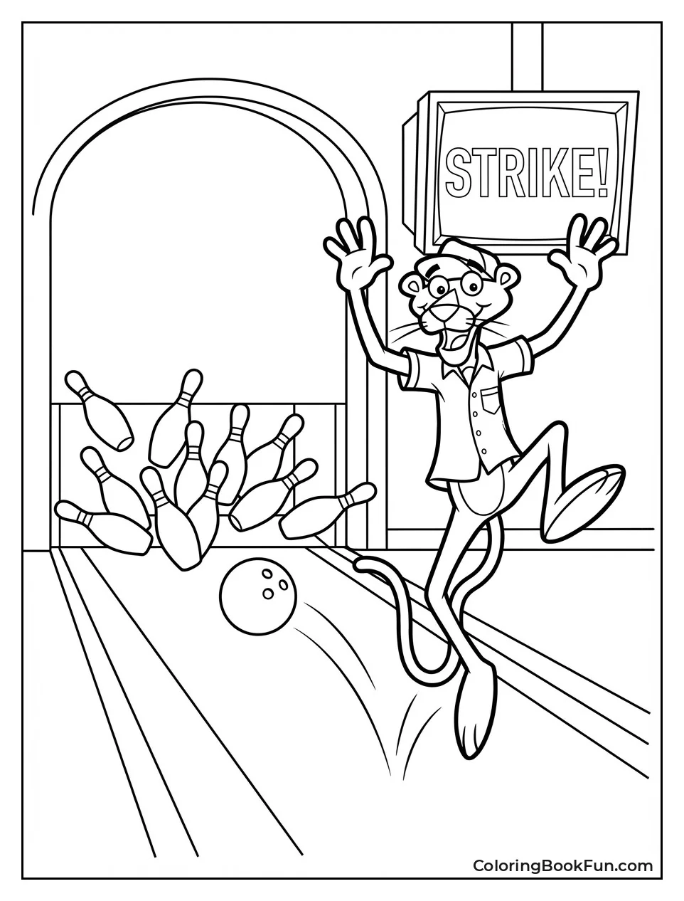 Pink Panther Strikes Bowling Pins
