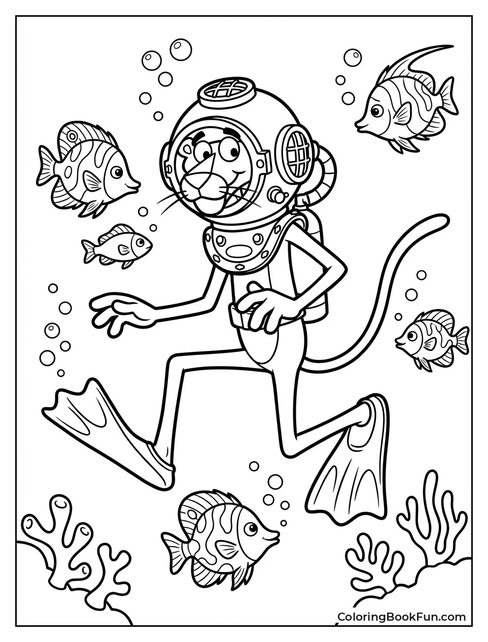 Pink Panther Swims with Fish