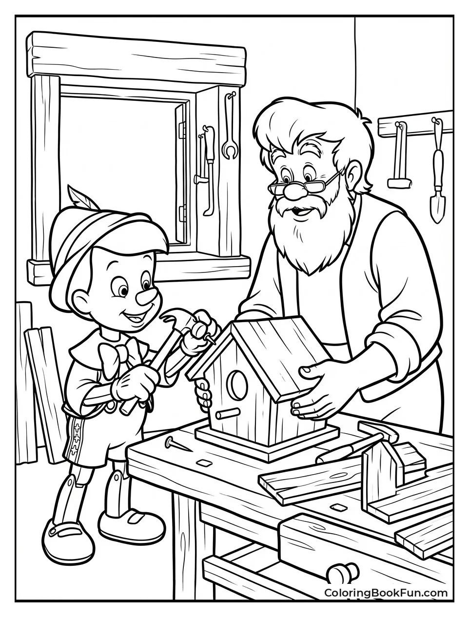 Pinocchio Hammers Birdhouse