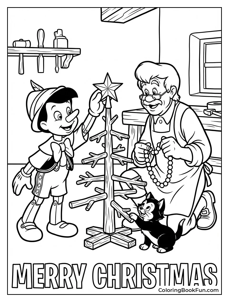 Pinocchio Decorates Holiday Tree