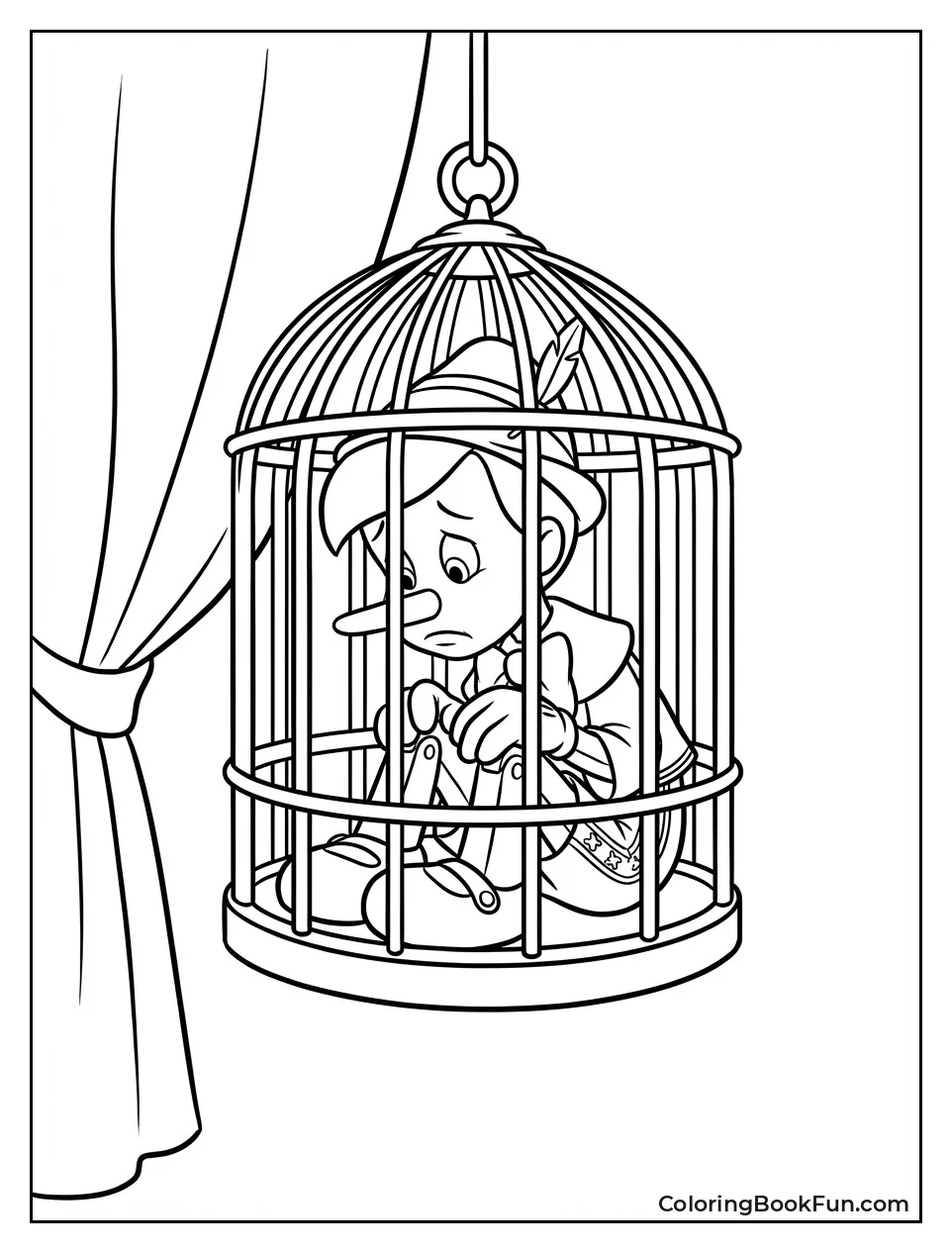 Pinocchio Sits in Birdcage
