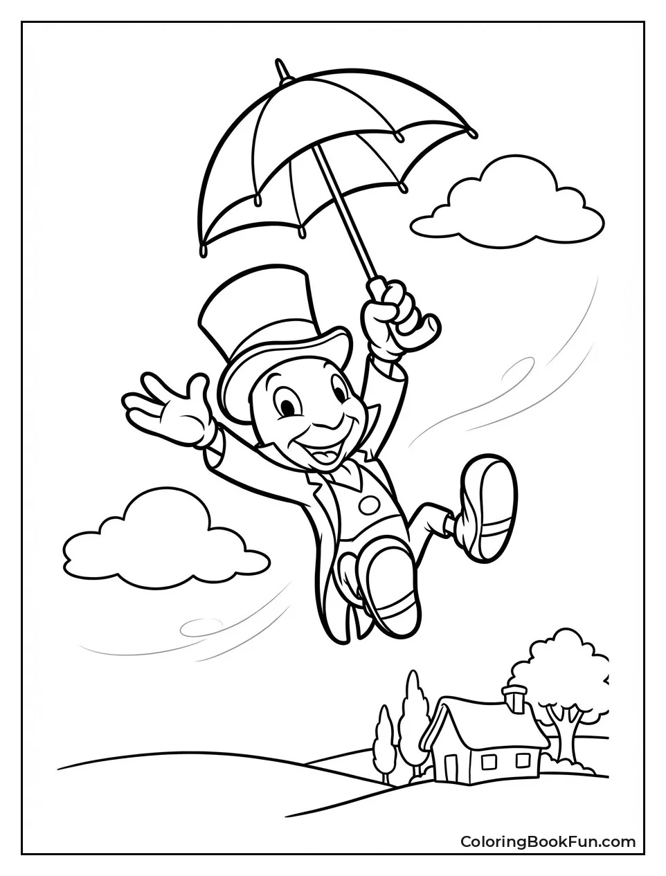 Jiminy Floats on Umbrella