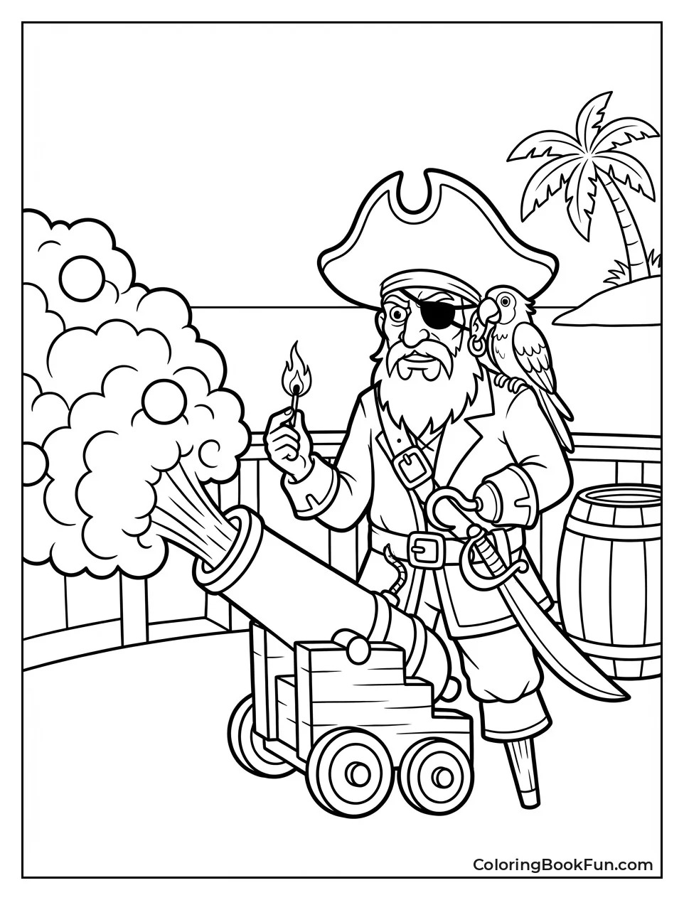 Pirate Fires Cannon with Smoke