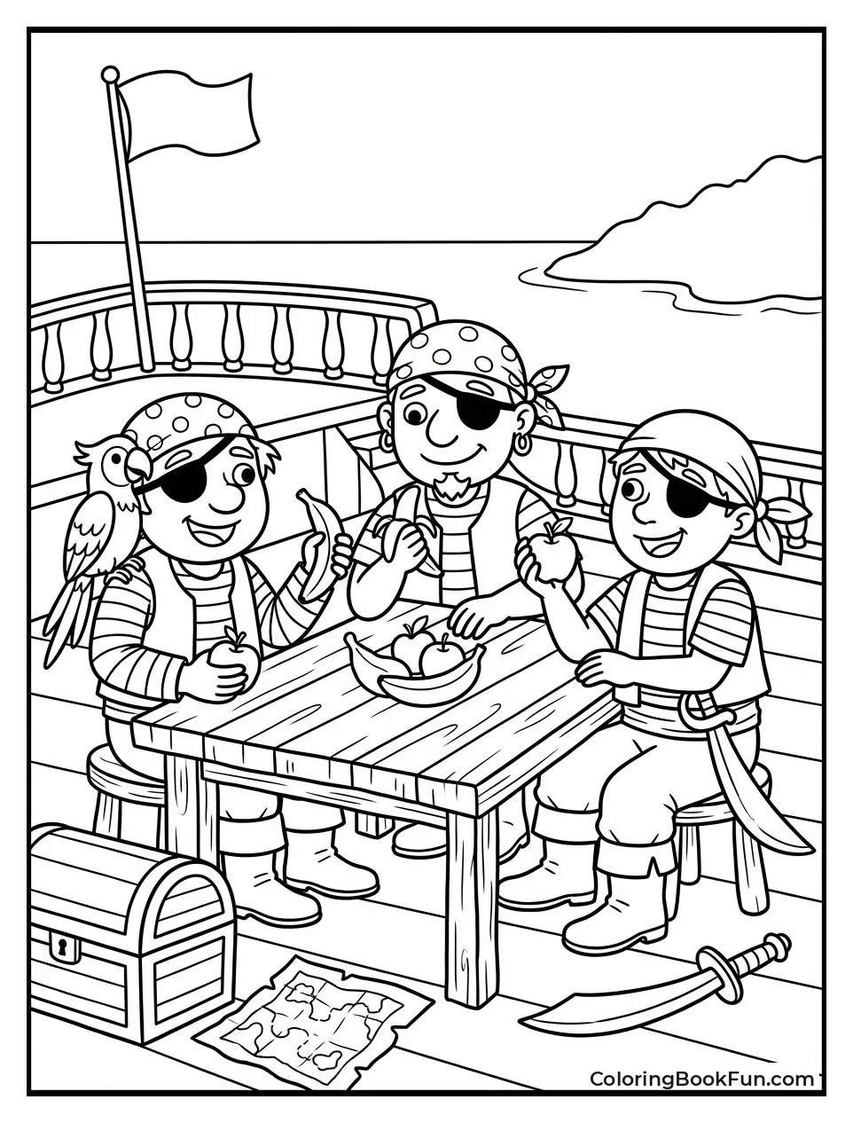 Pirates Feast at Wooden Table