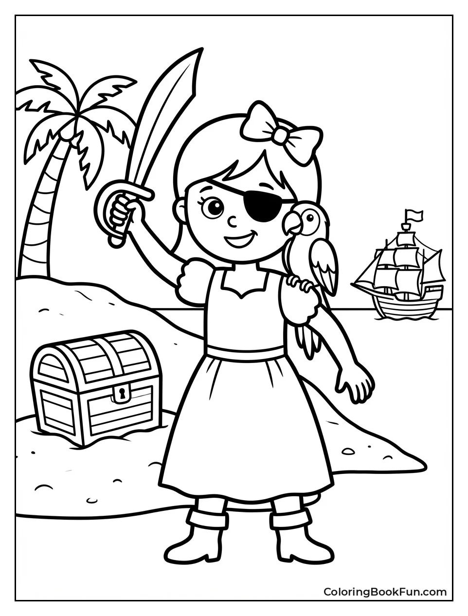 Brave Girl Pirate Raises Sword