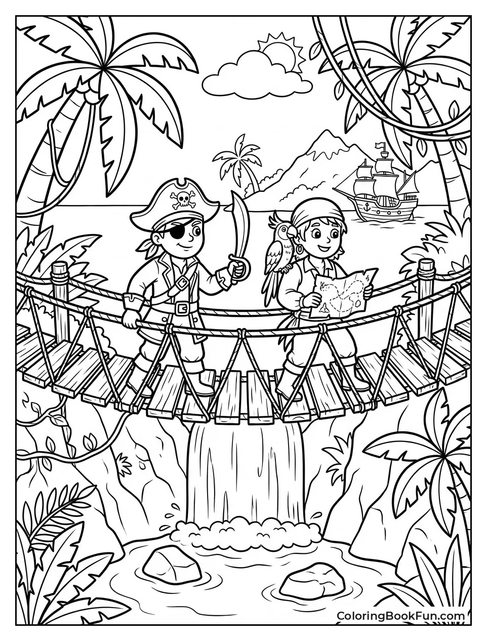 Pirates Cross Jungle Rope Bridge