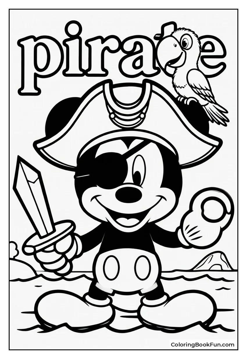Pirate Mickey with Parrot on Ship