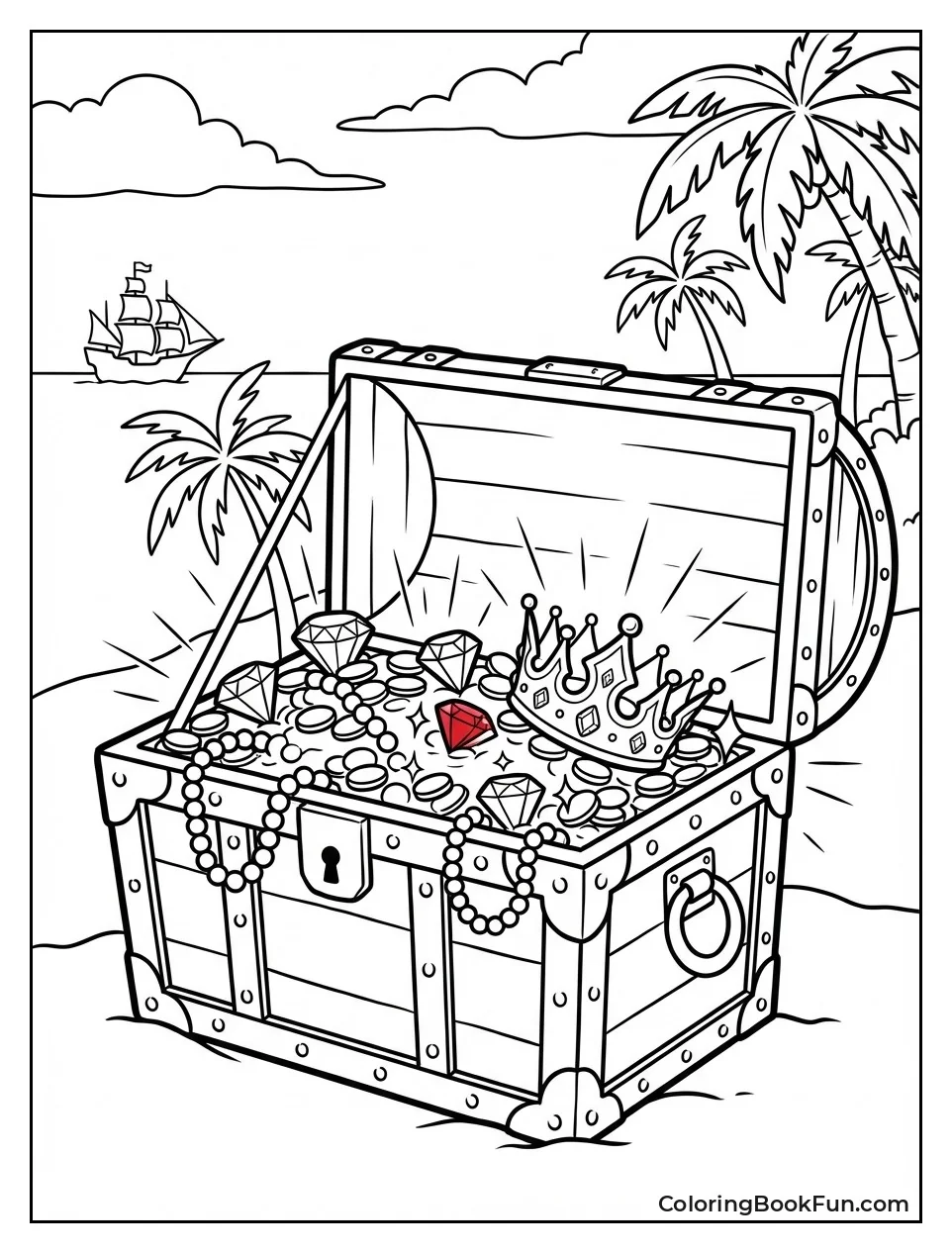 Treasure Chest Spills Gold Jewels