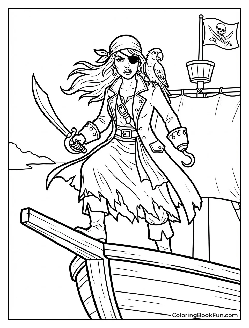 Fierce Pirate Queen Wields Cutlass