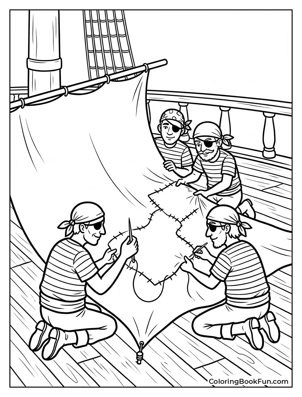 Pirates Sew Patch on Big Sail