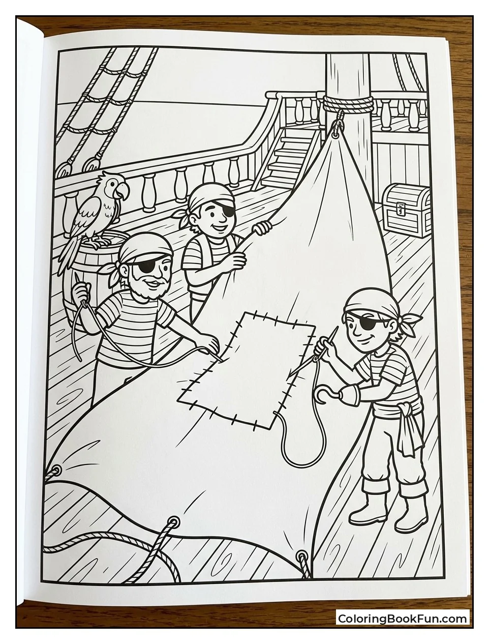 Pirates Sew Patch on Big Sail