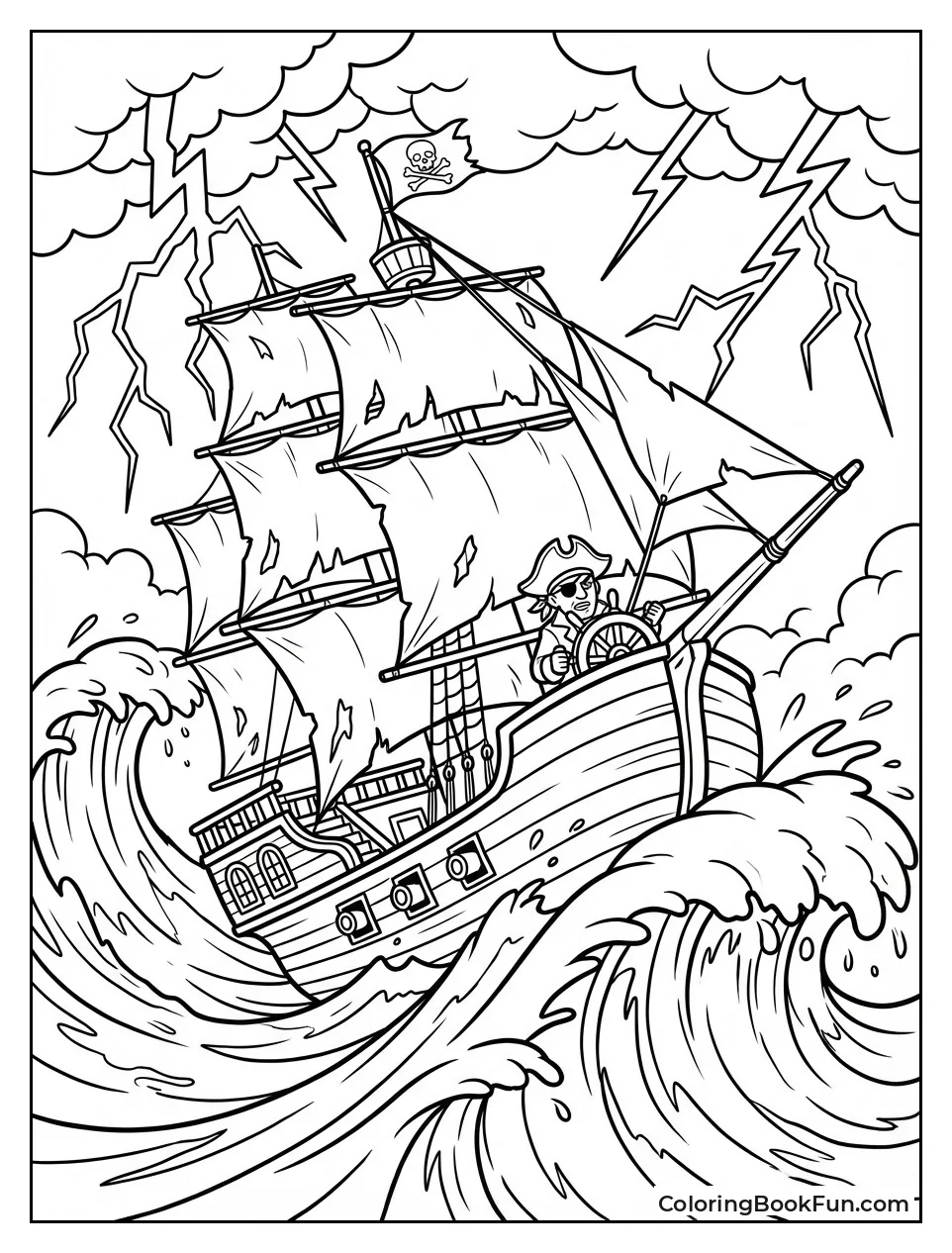 Ship Battles Stormy Ocean Waves