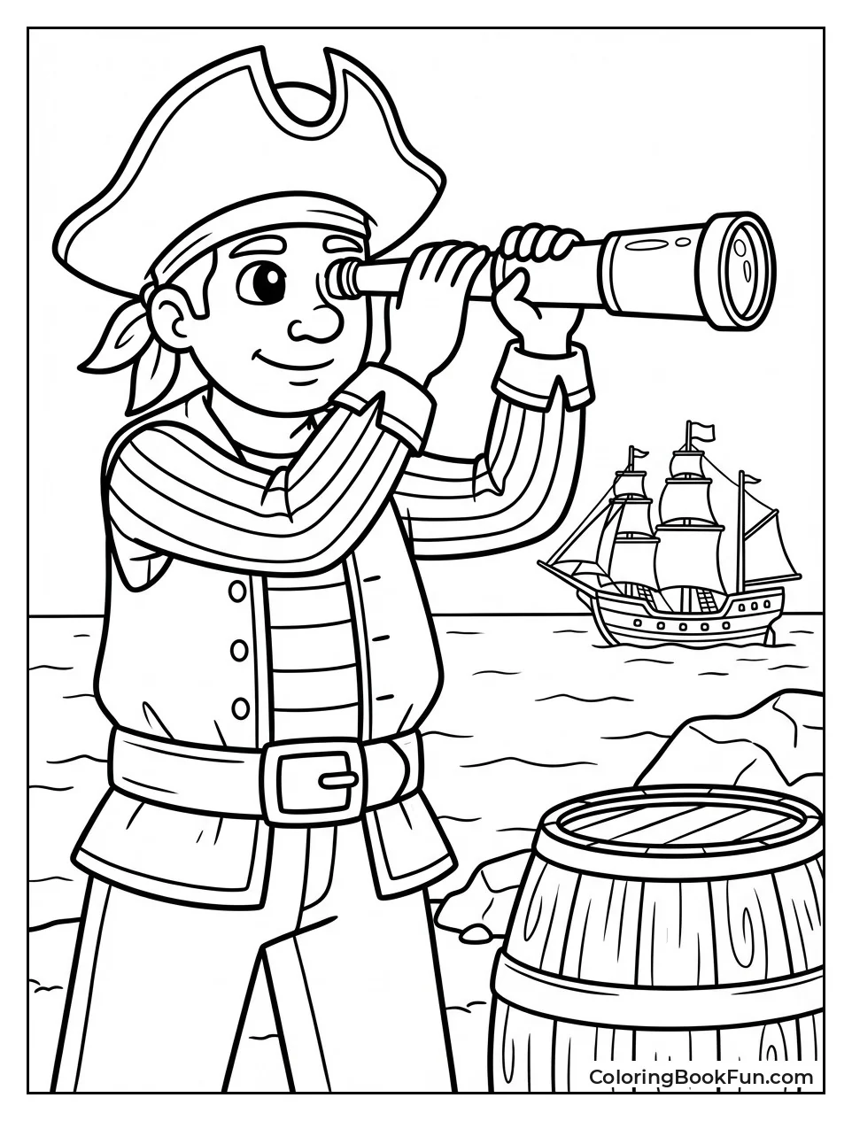 Pirate Scans Horizon with Telescope