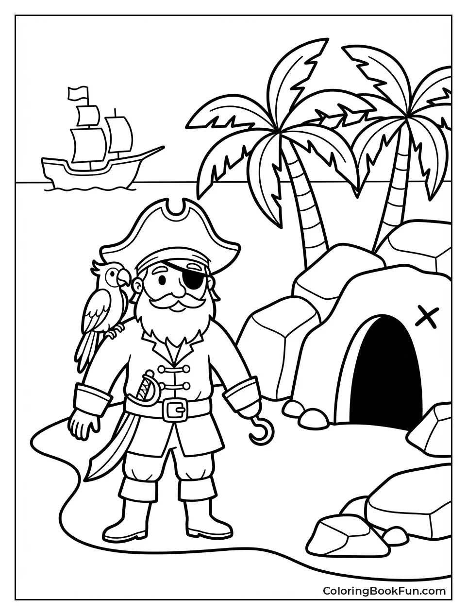 Sunny Tropical Island with Palm Trees